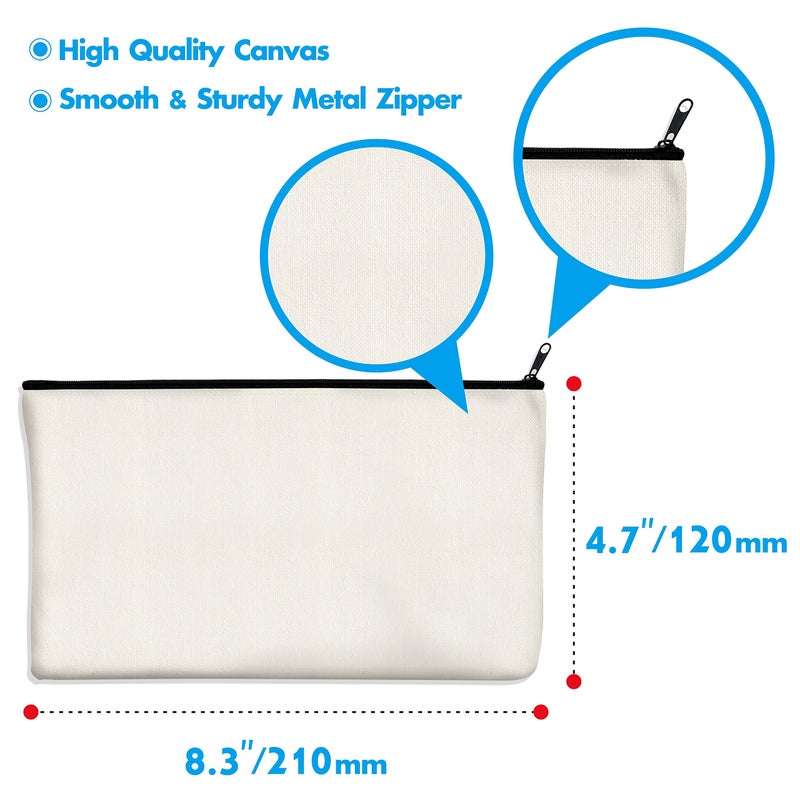 Vantasii 15 Pack Blank Cotton Canvas DIY Craft Zipper Bags Pouches Pencil Case for Makeup Cosmetic Toiletry Stationary Storage (off white, 8.3â€ x 4.7â€) - Image 3